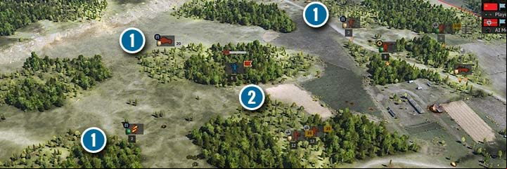Scouts and recon squads can track and detect enemy units (1) that are in hiding (2). - Recon in Steel Division 2 - Units - Steel Division 2 Guide