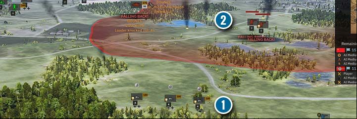 A few hidden anti-tank guns in a good position (1) can do a good job with enemy tanks. After the attack from hiding in the weaker parts of the tanks, only wrecks and black smoke (2) remain. - Anti-Tank Units in Steel Division 2 - Units - Steel Division 2 Guide