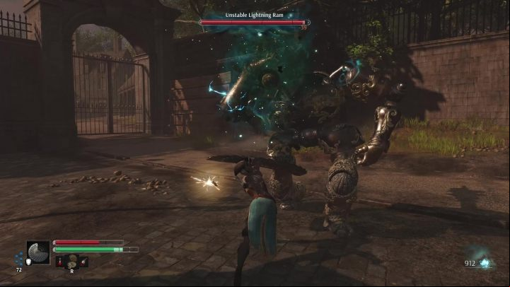 The opponent specializes in delivering sweeping attacks that are much faster than one would expect from his size - Steelrising: Unstable Lightning Ram - boss, how to beat? - Saint Cloud, the Queenss estate - Steelrising Guide, Walkthrough