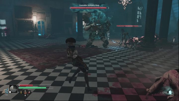 Being near the Unstable Statuary Ram can be dangerous, as it can make a spinning attack with the pillar held in its hand - Steelrising: Unstable Statuary Ram - boss, how to beat? - Tuileries and the Louvre - Steelrising Guide, Walkthrough