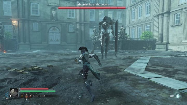 This opponent is armed with a sickle and a shield - Steelrising: The Selenite of the Louvre Titan - how to beat? - Tuileries and the Louvre - Steelrising Guide, Walkthrough