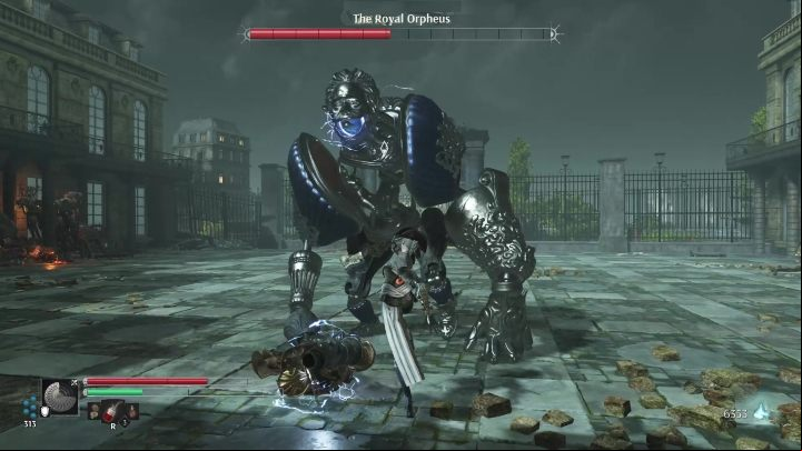 The Titan's next phase is triggered when has has about half of his health left - Steelrising: The Royal Orpheus Titan - boss, how to beat? - Saint Cloud, the Queenss estate - Steelrising Guide, Walkthrough