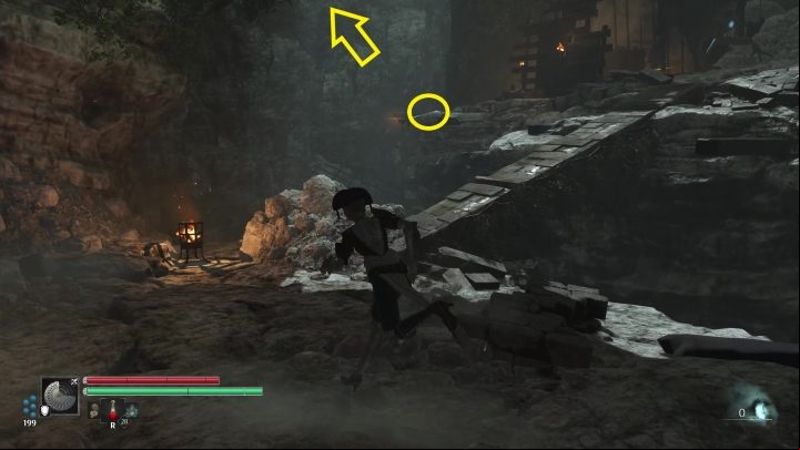 Go left, reach the edge of the precipice and pull yourself up to the rock ledge above - Steelrising: The Recluse of the Abyss - walkthrough - Main missions - Steelrising Guide, Walkthrough