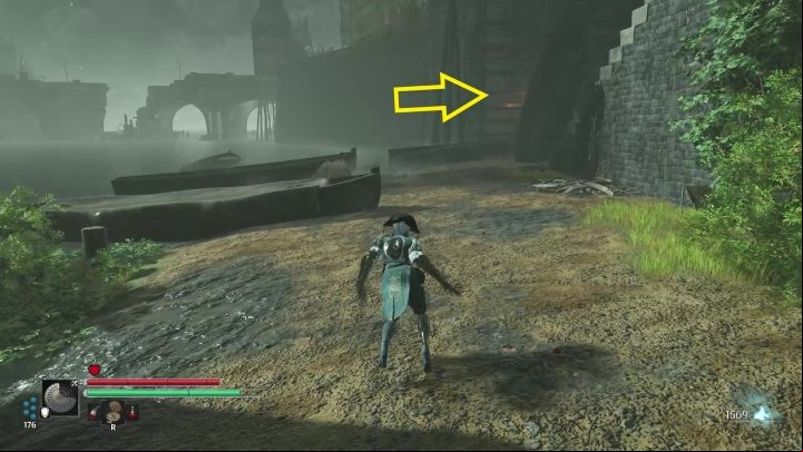 Opposite the stairs, behind the boat, is a hidden age to the underground - Steelrising: Glory and dishonour - walkthrough - Side missions - Steelrising Guide, Walkthrough
