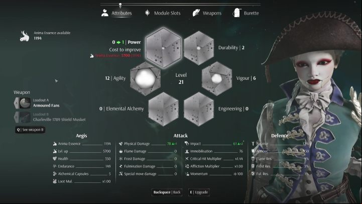 If you pay enough Anima essence, you will be able to upgrade your skills (up to a maximum of level 20) - Steelrising: Character progression - Basics - Steelrising Guide, Walkthrough