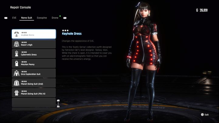You can purchase this design from Roxanne in Xion for vitcoins after reaching relationship level 3 - Stellar Blade: All EVE costumes map - Secrets and Collectibles - Stellar Blade Guide