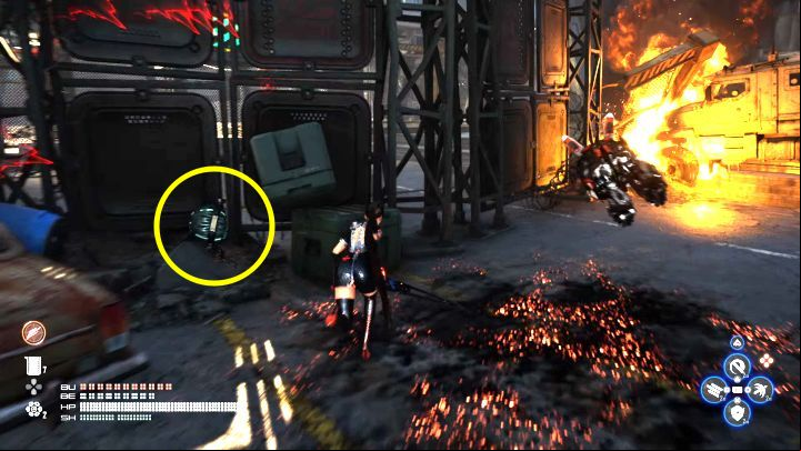 Reach the place where you can see the entrance to the lobby - this is shown in picture 1 (the Raphael Space Center GATE 03 text) - Stellar Blade: Tumbler Expansion Modules map - Secrets and Collectibles - Stellar Blade Guide