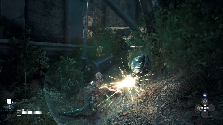Defeat monsters encountered there and look for a small robot that lights in blue when Scan is activated - Stellar Blade: Tumbler Expansion Modules map - Secrets and Collectibles - Stellar Blade Guide