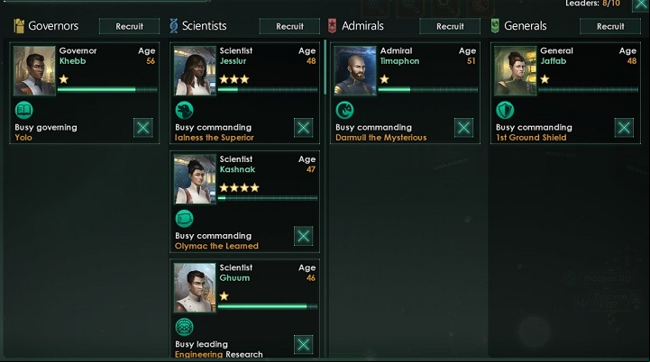 Here you can appoint leaders controlling specific units of the empire - Interface in Stellaris - Basics - Stellaris Guide