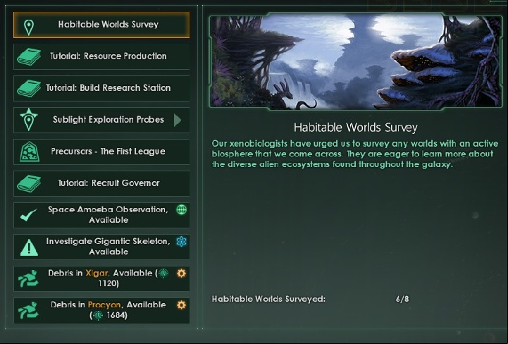 As part of this tab, you can check the registry of events, which were recorded within the planets you control - Interface in Stellaris - Basics - Stellaris Guide