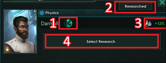 This tab allow for commissioning research, which lead your empire to technological growth - Interface in Stellaris - Basics - Stellaris Guide