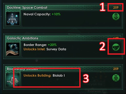 After the opening of the additional window, you need to choose one of three available research - Interface in Stellaris - Basics - Stellaris Guide