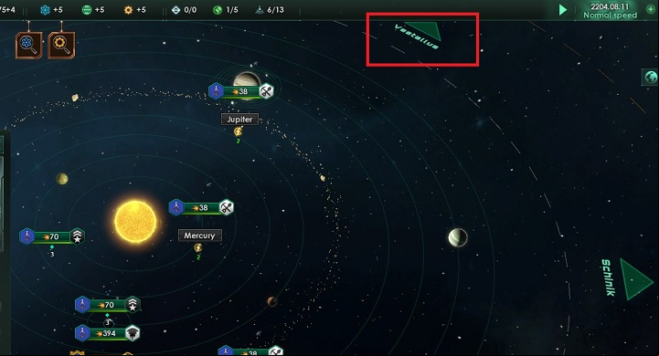 Switch to a neighboring system by clicking on the green arrowhead marked in the above screenshot - Seizing of systems and colonization of planets in Stellaris - A good start in Stellaris - Stellaris Guide