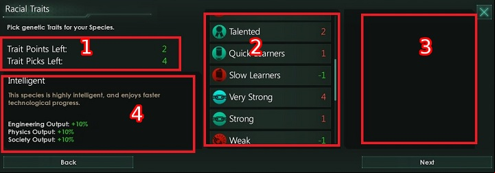 The presented picture shows traits that can be associated with your species - Faction creator in Stellaris - Factions - Stellaris Guide