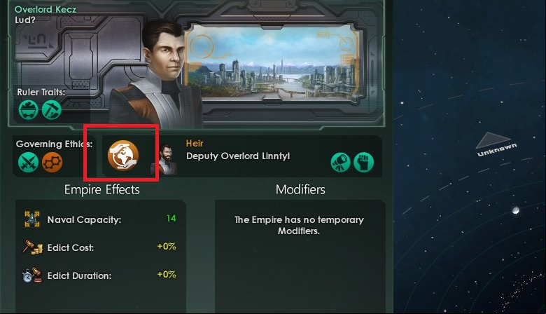 Changing the system is accessible via this symbol in the Government tab. - Government modifiers in Stellaris - Government - Stellaris Guide