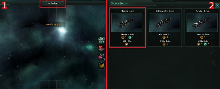 After selecting unit the middle field of the will change into an interactive part - Ship designer in Stellaris - Fleet - Stellaris Guide