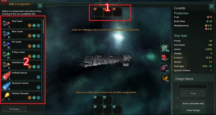 Slot selection allows you to install selected equipment on the ship - Ship designer in Stellaris - Fleet - Stellaris Guide