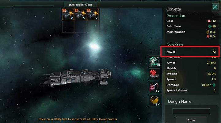 After nesting a weapon you can notice that the power of the systems has a negative value - Ship designer in Stellaris - Fleet - Stellaris Guide