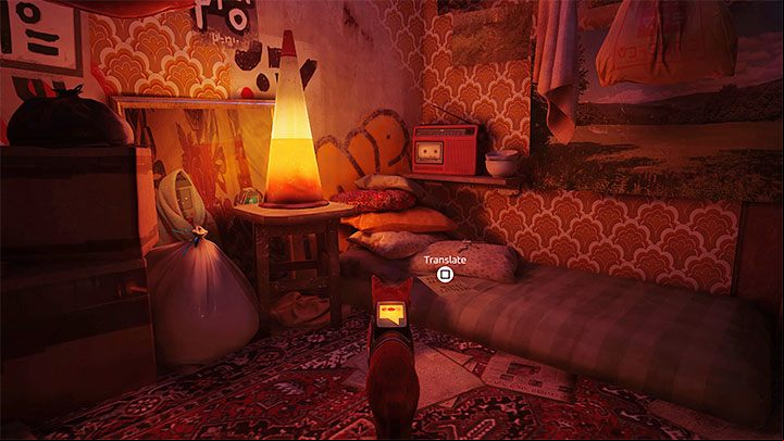 In the library, look around for a side room partially obscured by towers of books - Stray: The Slums, Chapter 4 - walkthrough - Walkthrough - Stray Guide, Walkthrough