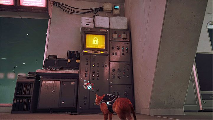 There are 3 terminals in the room which you can activate in any order - Stray: The locked access to the system puzzle - Control Room - Puzzles - Stray Guide, Walkthrough