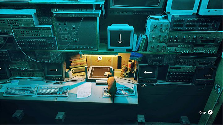 An inactive drone will fall out of the box - Stray: The puzzle with B-12s body - The Flat - Puzzles - Stray Guide, Walkthrough