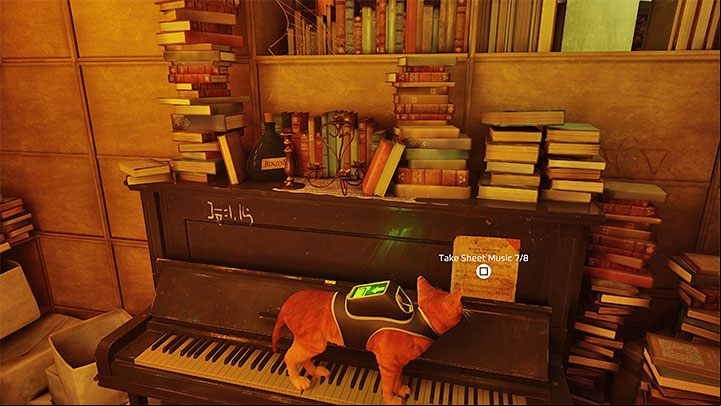While exploring the library, find a piano - the Sheet Music will be there - Stray: Sheet Music - list - Secrets and Collectibles - Stray Guide, Walkthrough