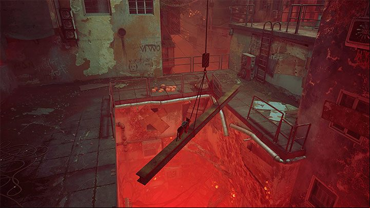 You will get to the rooftops after your first visit to the slums (stage 4) - Stray: Rooftops, Chapter 5 - walkthrough - Walkthrough - Stray Guide, Walkthrough