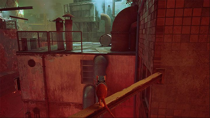 Along the way, look for higher ledges and protruding objects that you can jump to - Stray: Rooftops, Chapter 5 - walkthrough - Walkthrough - Stray Guide, Walkthrough