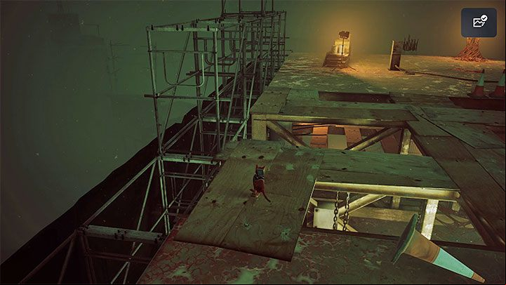 Start running around the edge of the construction area and keep going - Stray: Rooftops, Chapter 5 - walkthrough - Walkthrough - Stray Guide, Walkthrough
