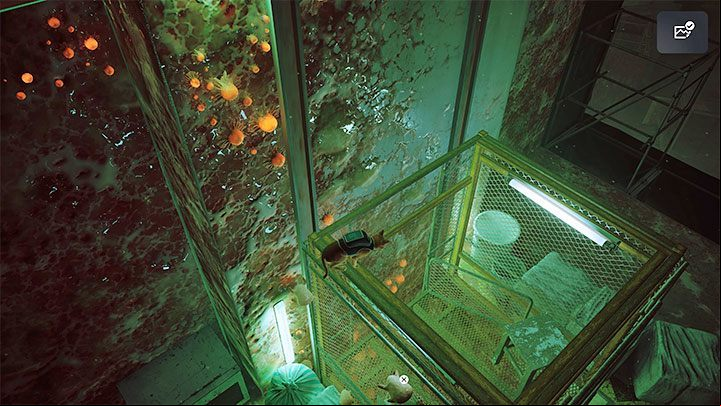 Head towards the elevator when it reaches downstairs - Stray: Rooftops, Chapter 5 - walkthrough - Walkthrough - Stray Guide, Walkthrough