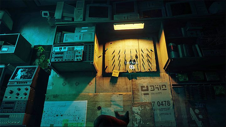 You will unlock the backpack where digitized versions of the items and B-12 memories will be stored - Stray: The Flat, Chapter 3 - walkthrough - Walkthrough - Stray Guide, Walkthrough