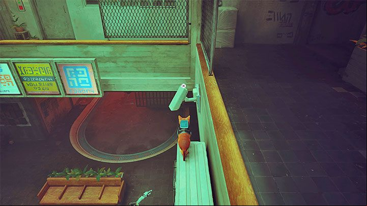 You have to destroy 3 security cameras in the apartment building - Stray: Midtown, Chapter 10 - walkthrough - Walkthrough - Stray Guide, Walkthrough