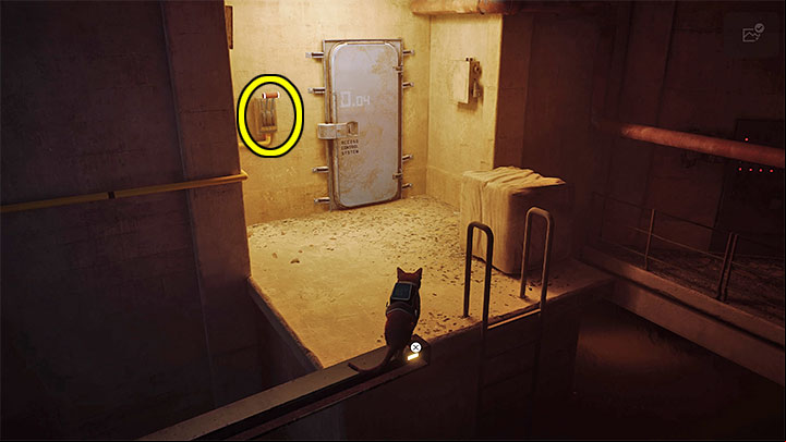 Avoid the Sentinels and reach the lever that will unlock the side age - Stray: Midtown, Chapter 10 - walkthrough - Walkthrough - Stray Guide, Walkthrough