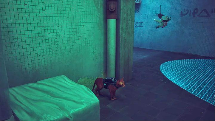 On the consecutive floors, move when the Sentinel is facing the other way - Stray: Midtown, Chapter 10 - walkthrough - Walkthrough - Stray Guide, Walkthrough
