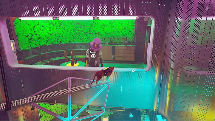 You can now jump on the platforms and make your way to the distant balcony of the VIP section - Stray: Midtown, Chapter 10 - walkthrough - Walkthrough - Stray Guide, Walkthrough