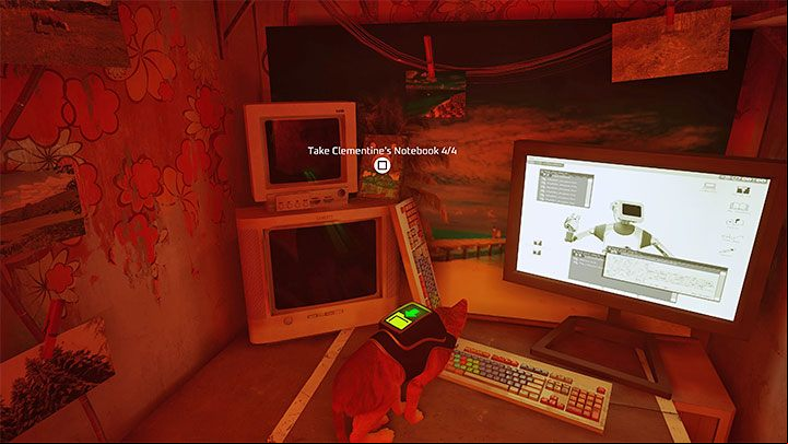 You have to go to the room with the computer turned on - Stray: Notebooks in The Slums - where to find? - FAQ - Stray Guide, Walkthrough