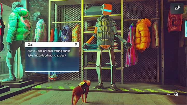 The jacket is one of the many items of clothing on display in the clothing store - Stray: Worker Jacket - how to get it? - FAQ - Stray Guide, Walkthrough