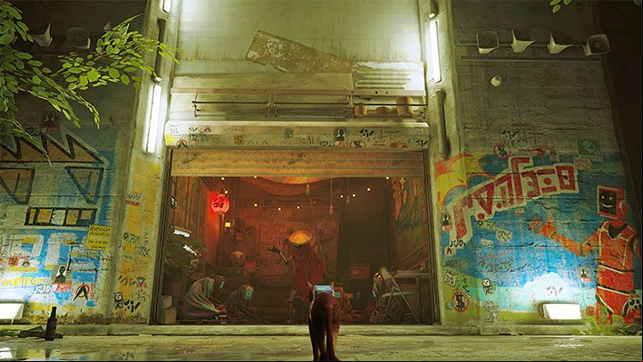Seamus' flat can be found in one of the side alleys in the slums, which makes it easy to miss - Stray: Seamus flat - where is it in the Slums? - FAQ - Stray Guide, Walkthrough