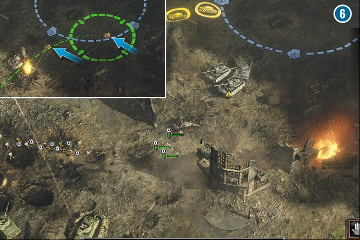 Move your infantry to the ruins with anti-aircraft cannons and have your tanks right behind them. The enemy also has his armored units there. The anti-aircraft guns can be destroyed with artillery if you are able to spot fire coming out of their cannons (the smaller picture). - Mission 7 - Operation Plunder | Allied | Campaign - Allied - Sudden Strike 4 Game Guide