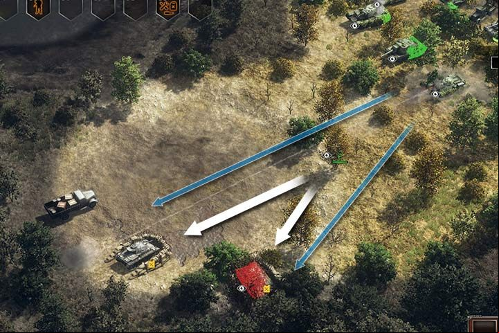 The infantry will provide vision from the forest, overlooking the clearing. This information will let your tanks eliminate the threat from a safe distance. - Mission 5 - Fourth Battle of Kharkhov | Soviet | Campaign - Soviet - Sudden Strike 4 Game Guide
