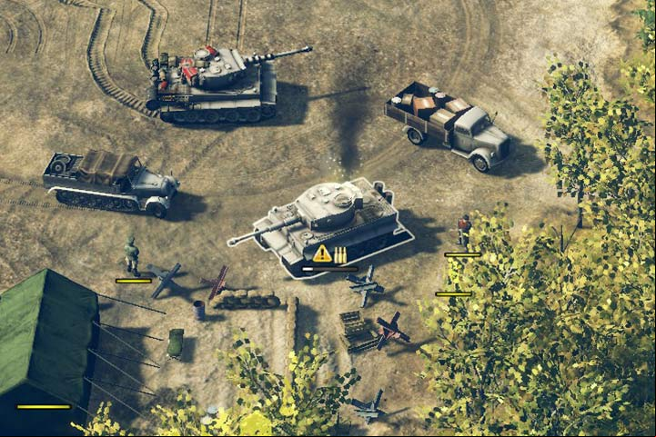 The abandoned Tiger needs repairing and restocking. It is low on resistance, has broken thread and cannot move. White resistance bar indicates that it is empty and ready for seizing. - Ammo, fuel, repairs and seizing of vehicles | Unit types - Unit types - Sudden Strike 4 Game Guide