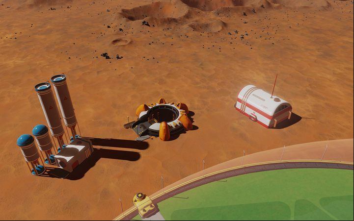 Those buildings are: polymer factory, metal extractor, drone hub (the first screenshot, starting from the left), thermonuclear reactor, rare metal extractor and mushroom farm (the second screenshot, starting from the left) - Expanding your base in Surviving Mars - Gameplay - Surviving Mars Game Guide