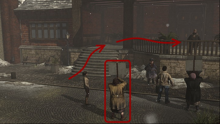 Speak with one of the female protesters - the stout woman in beige coat that holds a protesting board (the one farthest to the left) - Convince the mayor to open the locks | Chapter three | Walkthrough - Chapter three - Syberia 3 Game Guide