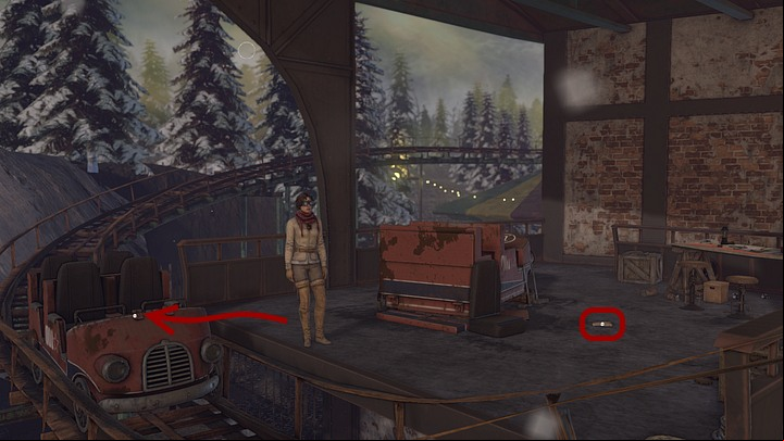Pick up the crumpled up note thats lying on the ground next to the car, and then approach the car on the track - its the one thats just arrived - Find the activation key | Chapter five | Walkthrough - Chapter five - Syberia 3 Game Guide