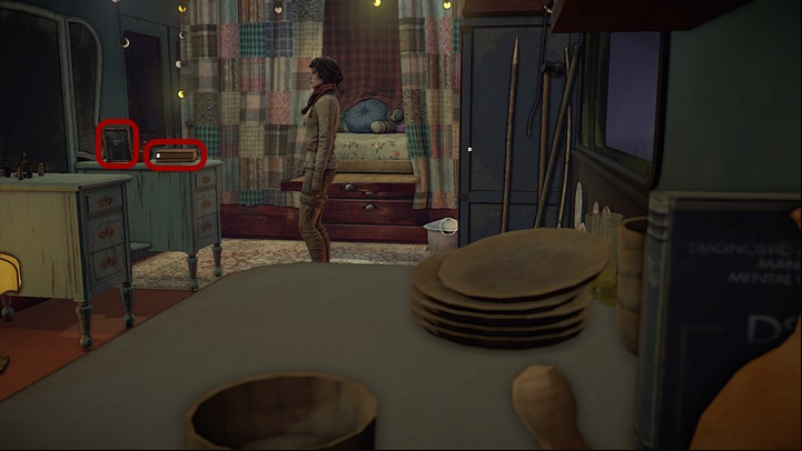 Zoom in on the picture of the man, which is standing on a cupboard next to the bed, and then take photo album from the same cupboard - Find the activation key | Chapter five | Walkthrough - Chapter five - Syberia 3 Game Guide