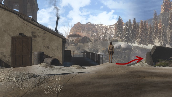 Having gone past it, go towards the sheer riverbank - you have to walk around on the left the place reminding a furnice with four chimneys surrounded by dark stones - Look for the watcher on the other side of the river - Chapter eight - Syberia 3 Game Guide