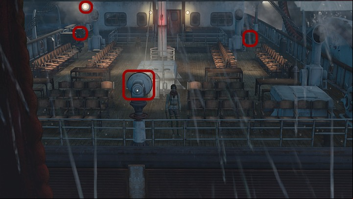 Head for the port - the right side of the ship - theres a nice solid rod on a chest right beside the quarterdeck - Get rid of the monster | Chapter four | Walkthrough - Chapter four - Syberia 3 Game Guide