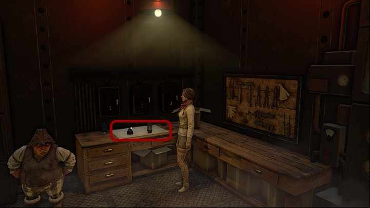 Take a closer look at the things on the desk - zoom in and pick up the lamp on the right, Kate will combine it with the stand on the left - Get rid of the monster | Chapter four | Walkthrough - Chapter four - Syberia 3 Game Guide