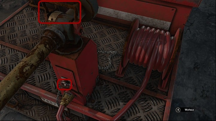 Now zoom in on the wheel on the pump (above the fire hose), turn it (with mouse) as far right as possible, and click on the handle on the cannon - Chase off the mech dogs | Chapter six | Walkthrough - Chapter six - Syberia 3 Game Guide
