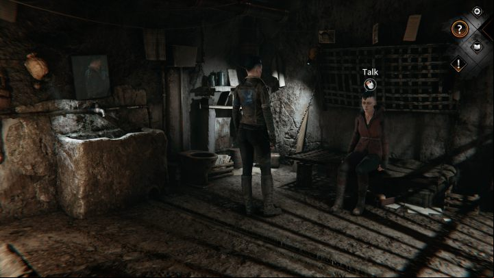 Approach the woman sitting on the bed and talk to her - Siberia The World Before: Iron Taiga area - salt mine, winter 2004 part 1 - walkthrough - Walkthrough - Syberia The World Before Guide